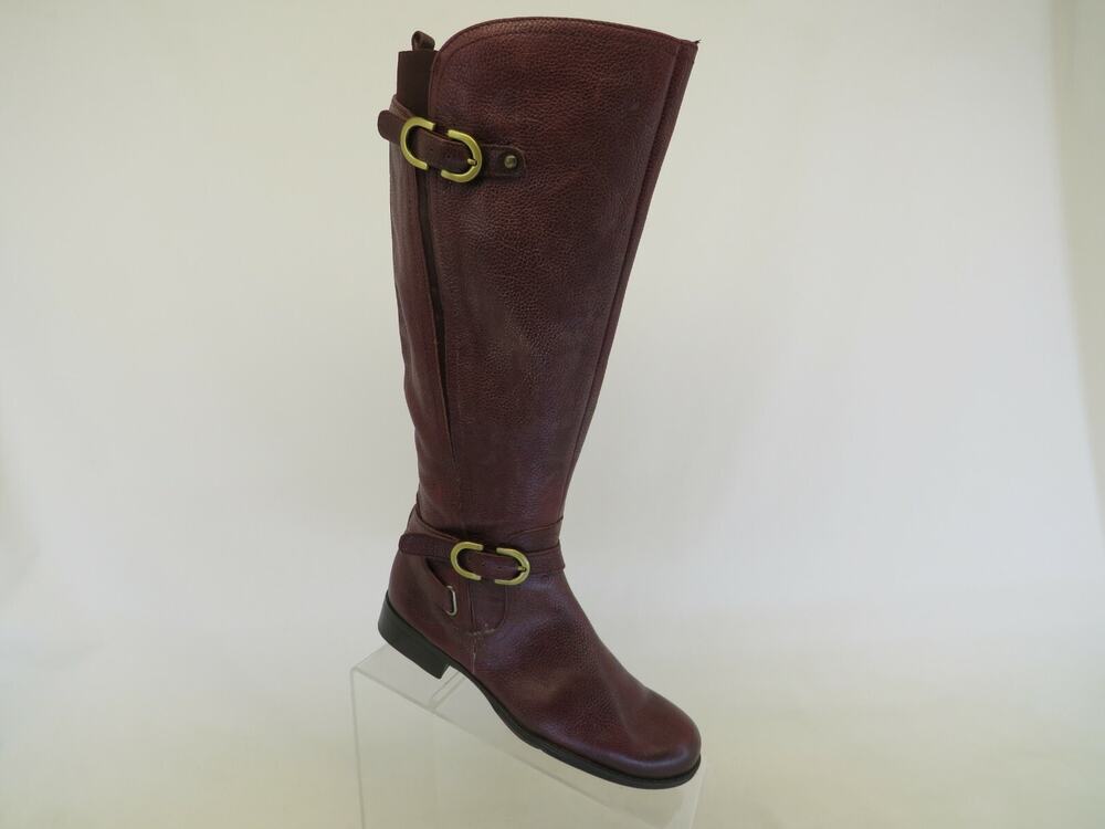 NATURALIZER Womens Burgundy Leather Zip Buckle Wide Calf Knee High Boots Sz 5 M